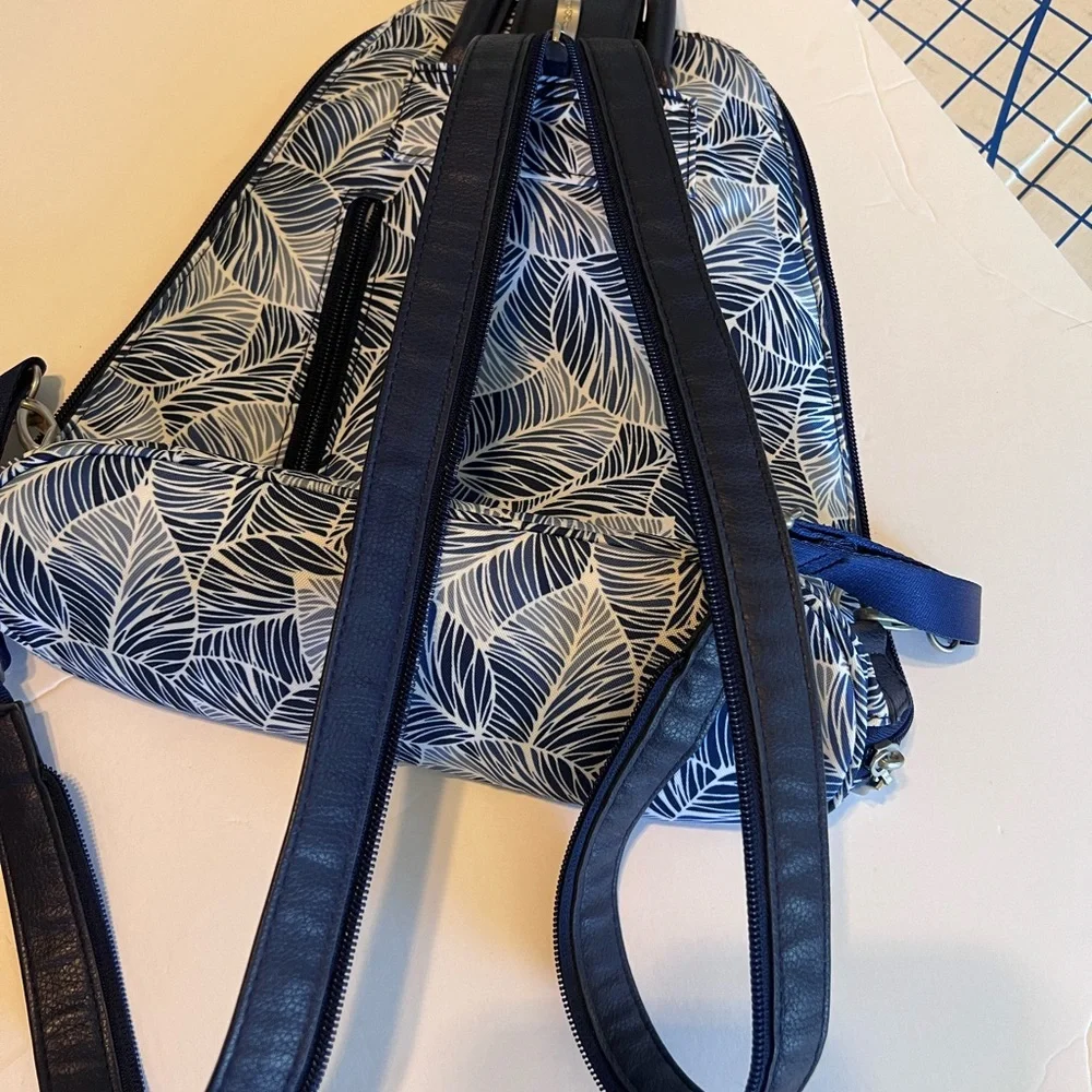 Leaf-Print Navy and White Women’s Convertible Shoulder Bag